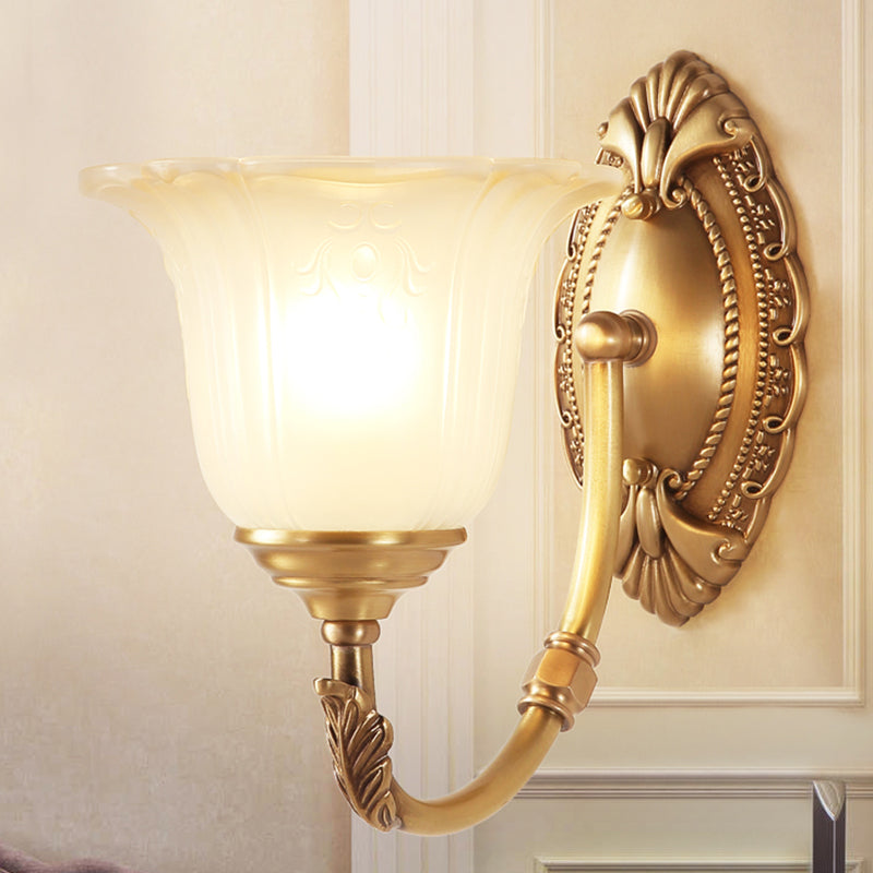 Taavita Curved Wall Lamp Fixture with Opal Glass Petal Shade | Classic Style 1/2-Bulb Bedroom Sconce Light