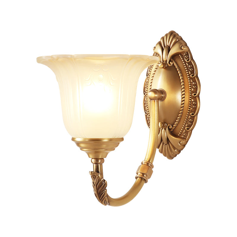 Taavita Curved Wall Lamp Fixture with Opal Glass Petal Shade | Classic Style 1/2-Bulb Bedroom Sconce Light