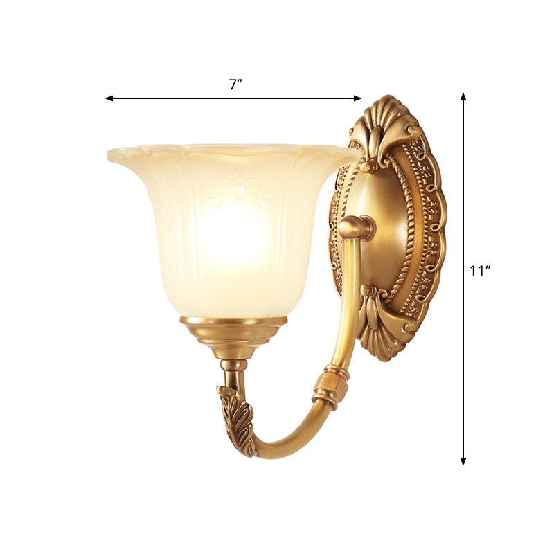 Taavita Curved Wall Lamp Fixture with Opal Glass Petal Shade | Classic Style 1/2-Bulb Bedroom Sconce Light