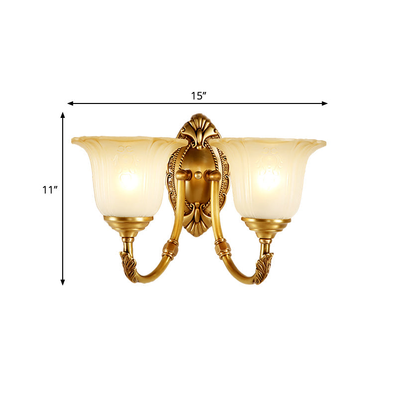 Taavita Curved Wall Lamp Fixture with Opal Glass Petal Shade | Classic Style 1/2-Bulb Bedroom Sconce Light