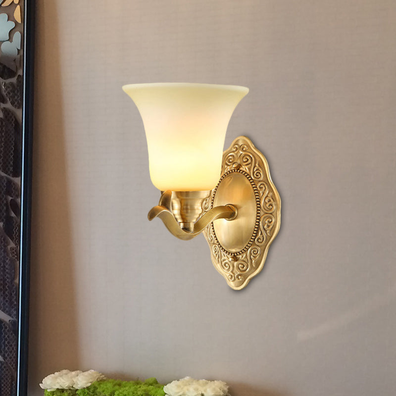 Taavita 1/2-Light Bell Shade Wall Lamp Frosted Glass Light with Gold Metallic Arm