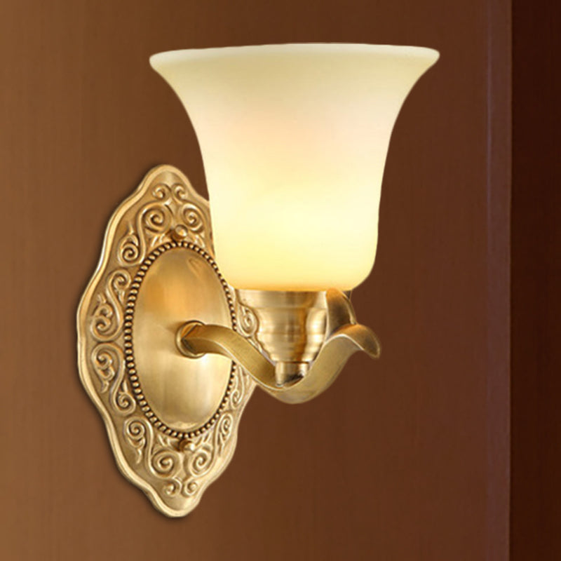 Taavita 1/2-Light Bell Shade Wall Lamp Frosted Glass Light with Gold Metallic Arm