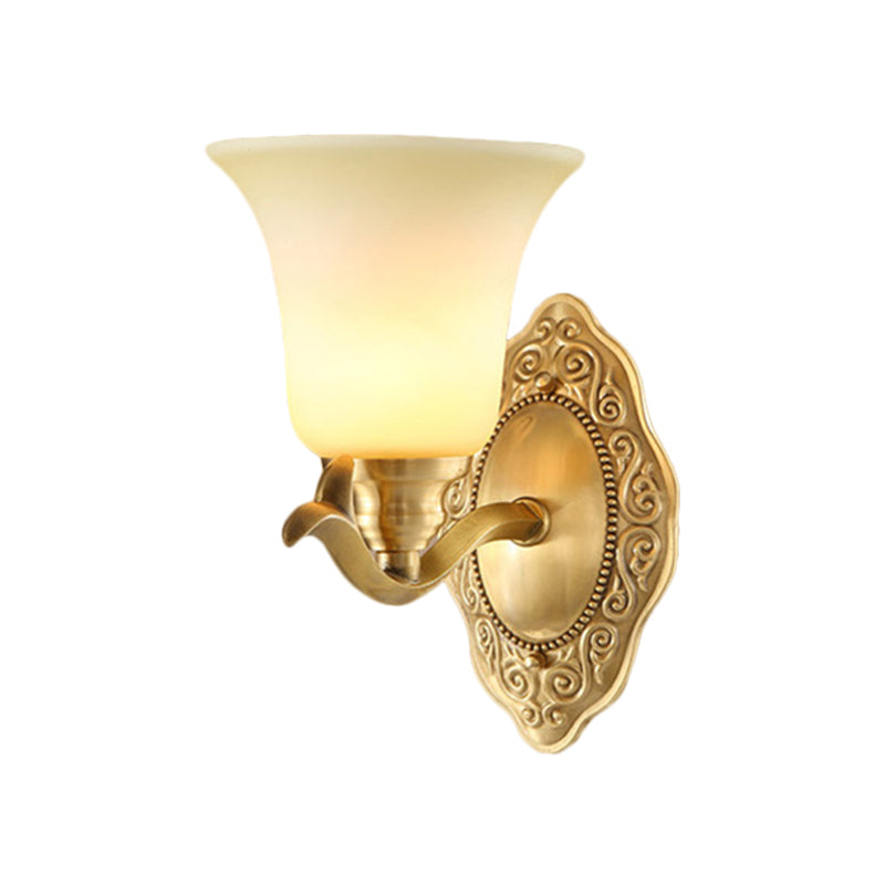 Taavita 1/2-Light Bell Shade Wall Lamp Frosted Glass Light with Gold Metallic Arm