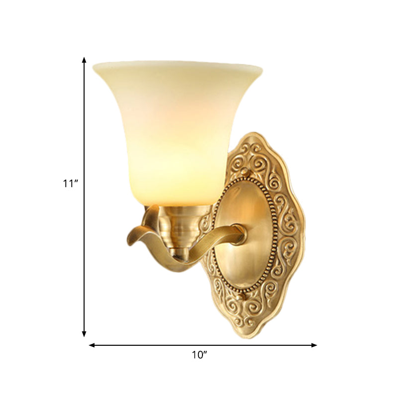 Taavita 1/2-Light Bell Shade Wall Lamp Frosted Glass Light with Gold Metallic Arm