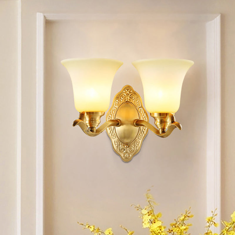 Taavita 1/2-Light Bell Shade Wall Lamp Frosted Glass Light with Gold Metallic Arm