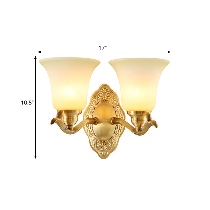 Taavita 1/2-Light Bell Shade Wall Lamp Frosted Glass Light with Gold Metallic Arm