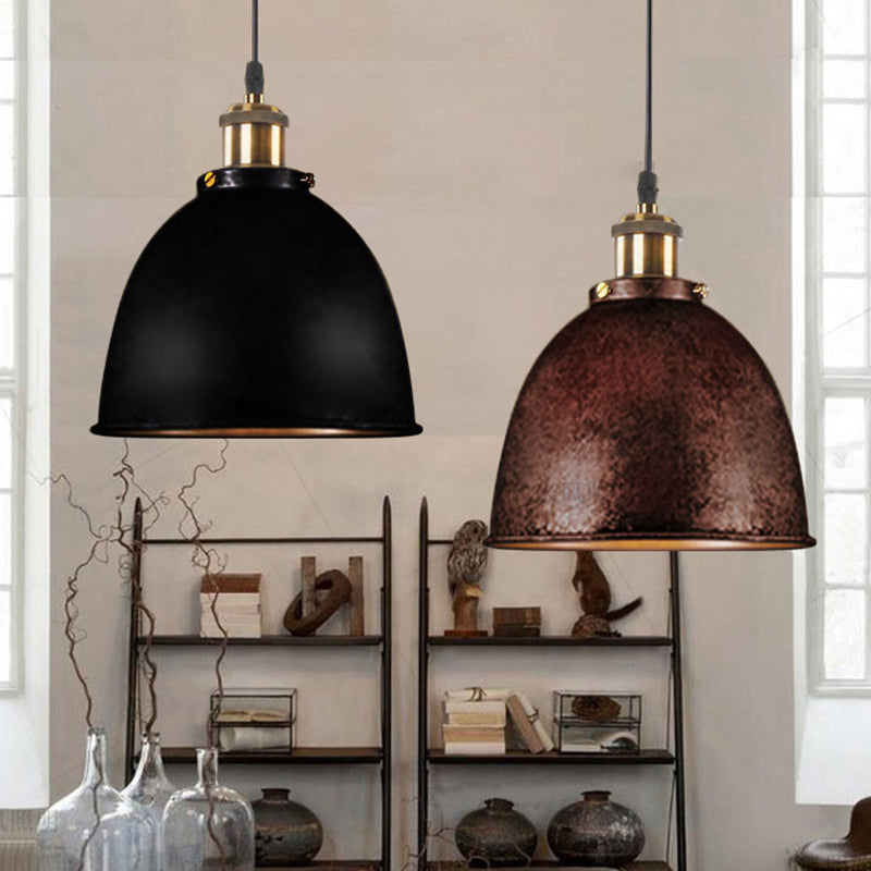 Taavita Dome Pendant Lamp 1 Light Candelabra Wrought Iron Hanging Light with Cable in Black/Rust