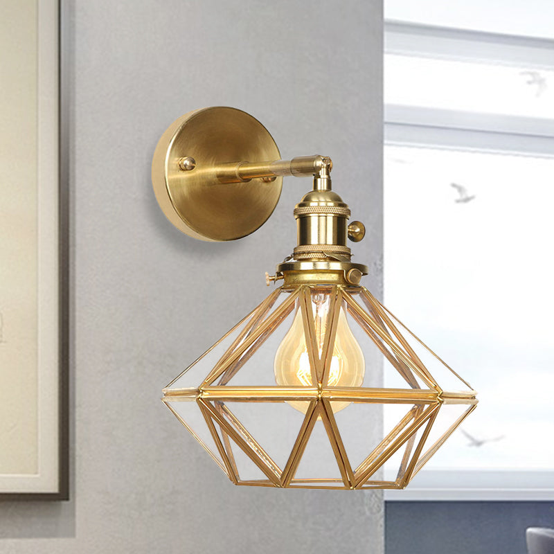 Geometric/Globe/Pentagram Wall Sconce Contemporary Prismatic Glass 1 Bulb Brass Wall Mount Light Fixture Clearhalo 'Cast Iron' 'Glass' 'Industrial' 'Modern wall lights' 'Modern' 'Tiffany' 'Traditional wall lights' 'Wall Lamps & Sconces' 'Wall Lights' Lighting' 274528