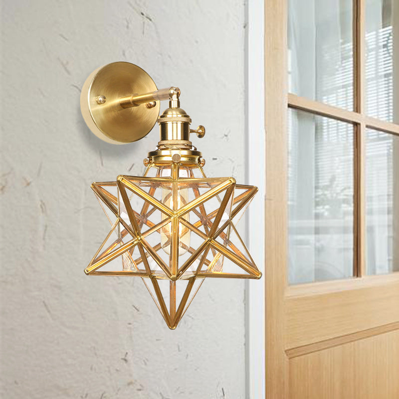 Geometric/Globe/Pentagram Wall Sconce Contemporary Prismatic Glass 1 Bulb Brass Wall Mount Light Fixture Clearhalo 'Cast Iron' 'Glass' 'Industrial' 'Modern wall lights' 'Modern' 'Tiffany' 'Traditional wall lights' 'Wall Lamps & Sconces' 'Wall Lights' Lighting' 274529