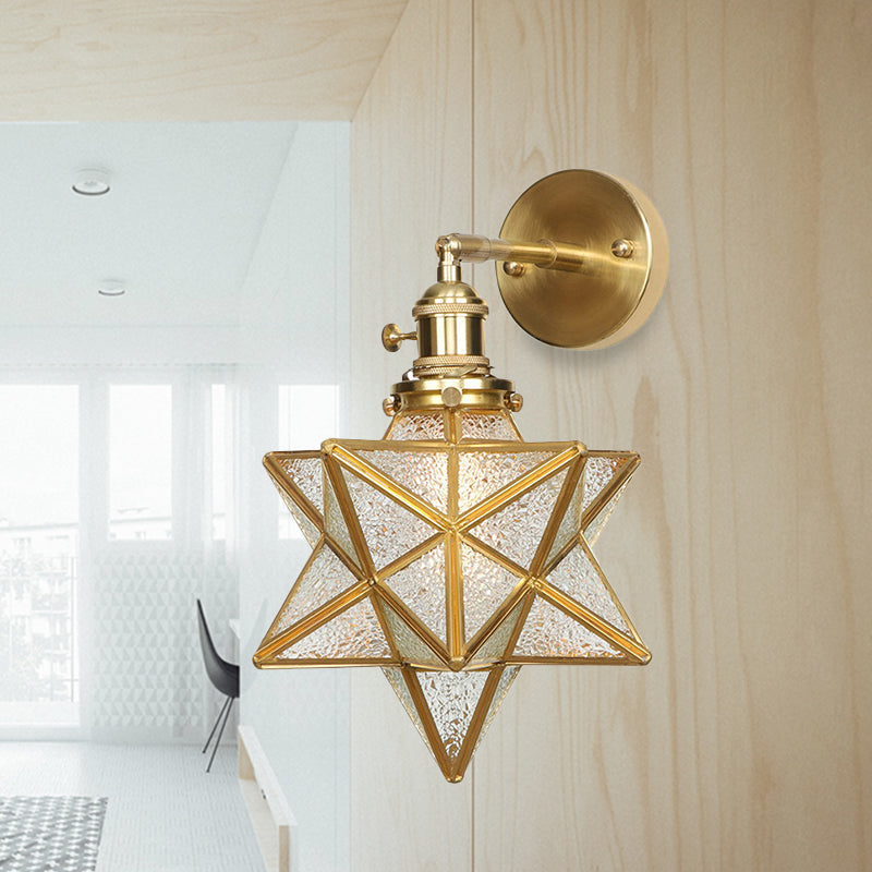 Geometric/Globe/Pentagram Wall Sconce Contemporary Prismatic Glass 1 Bulb Brass Wall Mount Light Fixture Clearhalo 'Cast Iron' 'Glass' 'Industrial' 'Modern wall lights' 'Modern' 'Tiffany' 'Traditional wall lights' 'Wall Lamps & Sconces' 'Wall Lights' Lighting' 274550