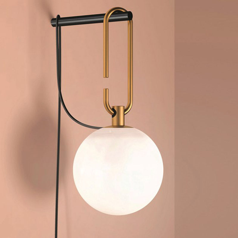 Taavita Matte White Glass Wall Sconce Light - Simplicity 1 Bulb Black and Gold Mount Lamp