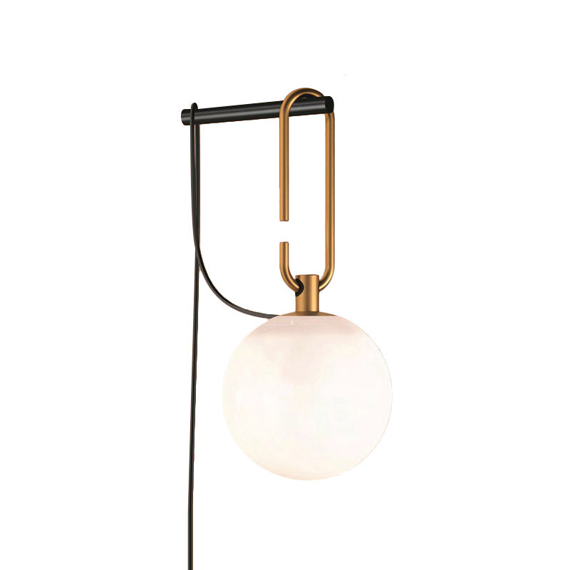 Taavita Matt White Glass Lights Light Simplicity 1 Bulb Black-Gold Wall Mount Lamp