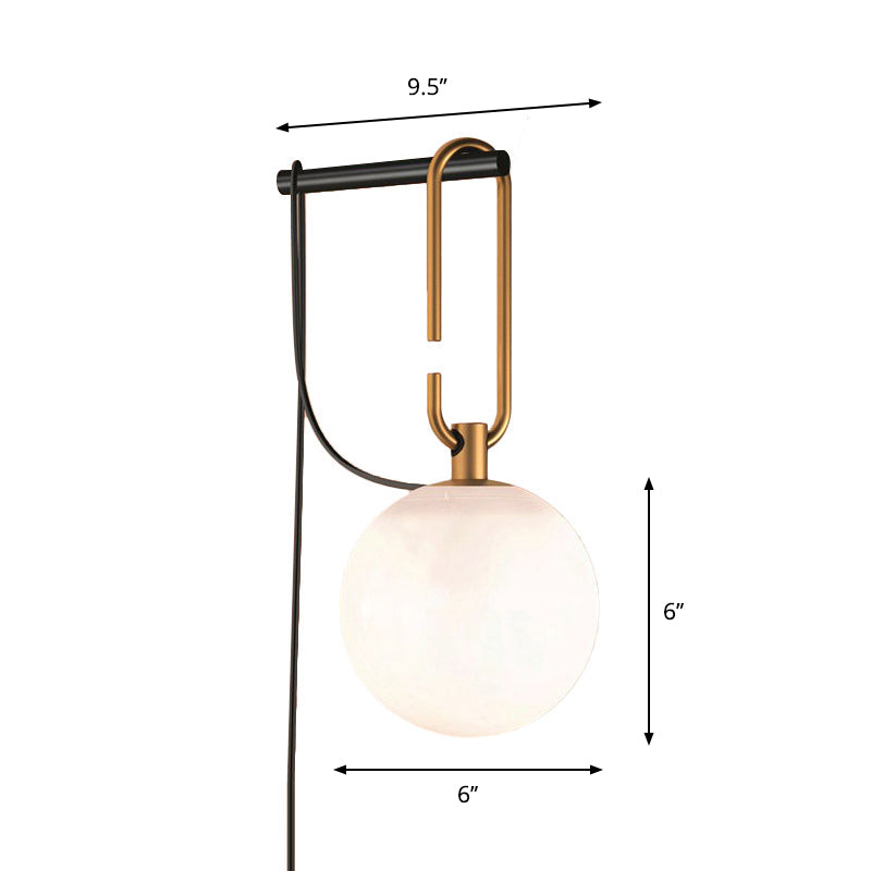 Taavita Matt White Glass Lights Light Simplicity 1 Bulb Black-Gold Wall Mount Lamp