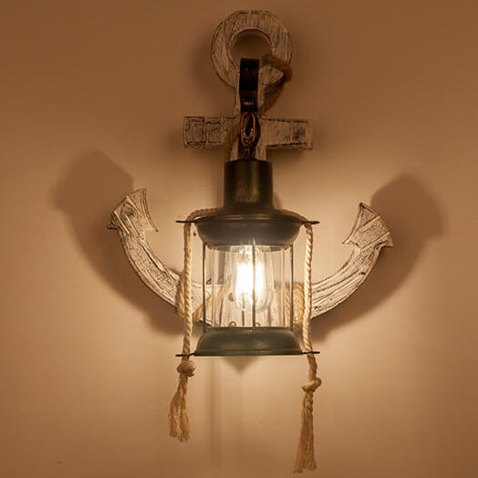 Taavita Industrial Vintage Boat Anchor Solid Wood 1-Light Wall Lamp