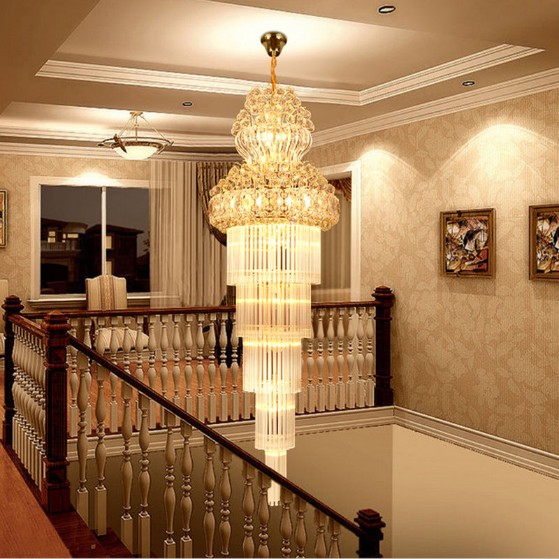 Taavita Stairway Chandelier Pendant Light Simple Clear Crystal Rod 12 Light Gold Suspension Lamp