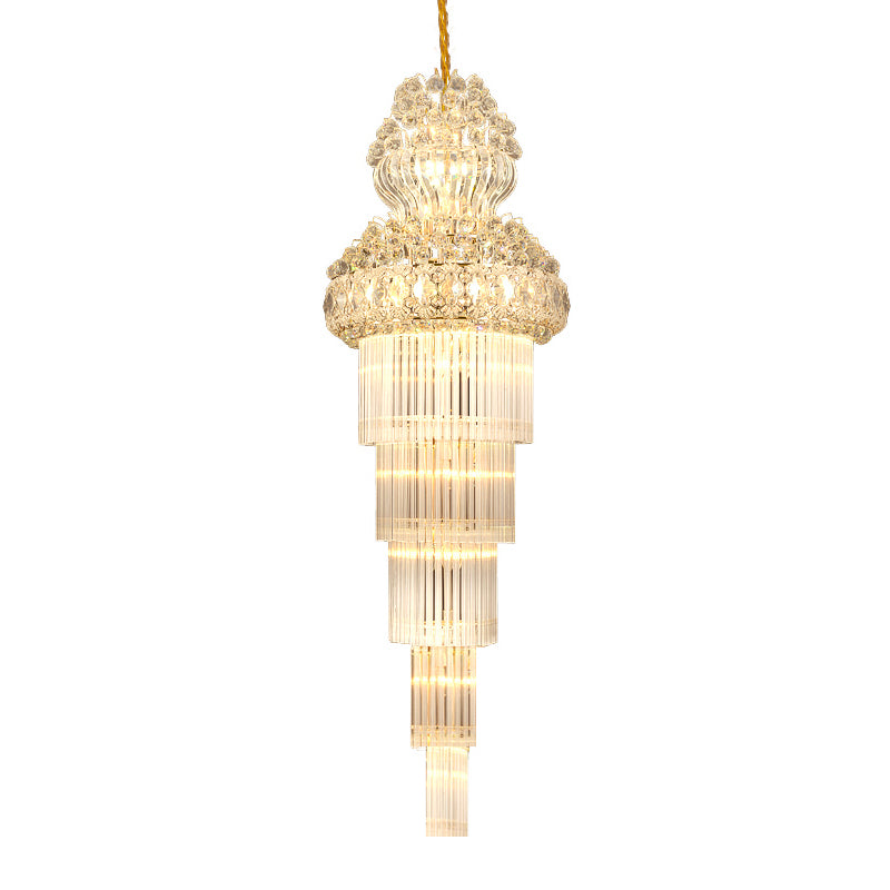 Taavita Stairway Chandelier Pendant Light Simple Clear Crystal Rod 12 Light Gold Suspension Lamp