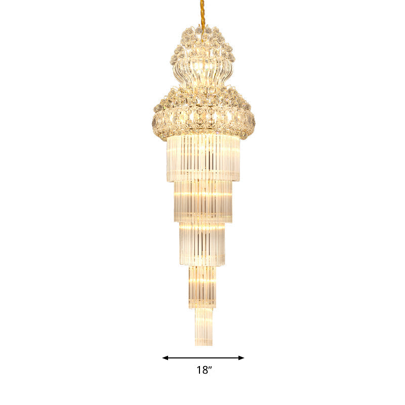 Taavita Stairway Chandelier Pendant Light Simple Clear Crystal Rod 12 Light Gold Suspension Lamp