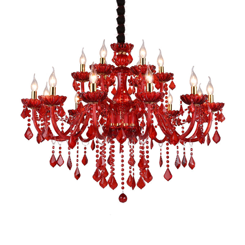 Modern Taavita Candle/Chandelier Lighting 6/18 Lights Red Hanging Pendant with Shade, 23.5" / 37.5" Wide, 20.5" / 29.5" Cord Height, Round Canopy Shape