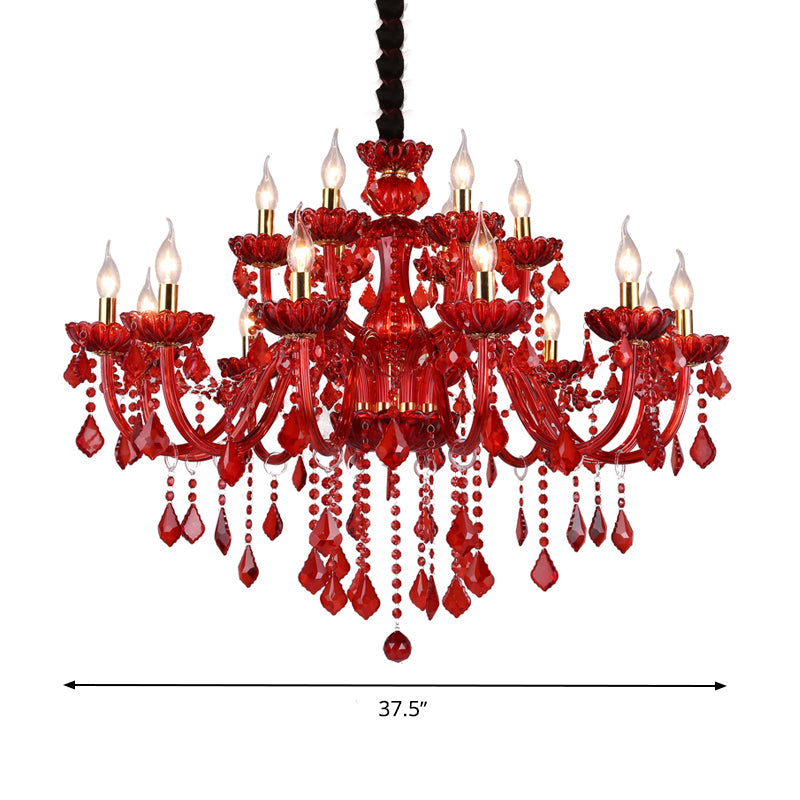 Modern Taavita Candle/Chandelier Lighting 6/18 Lights Red Hanging Pendant with Shade, 23.5" / 37.5" Wide, 20.5" / 29.5" Cord Height, Round Canopy Shape