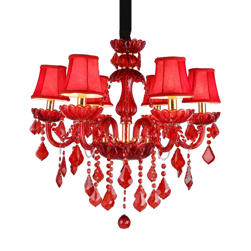 Modern Taavita Candle/Chandelier Lighting 6/18 Lights Red Hanging Pendant with Shade, 23.5" / 37.5" Wide, 20.5" / 29.5" Cord Height, Round Canopy Shape