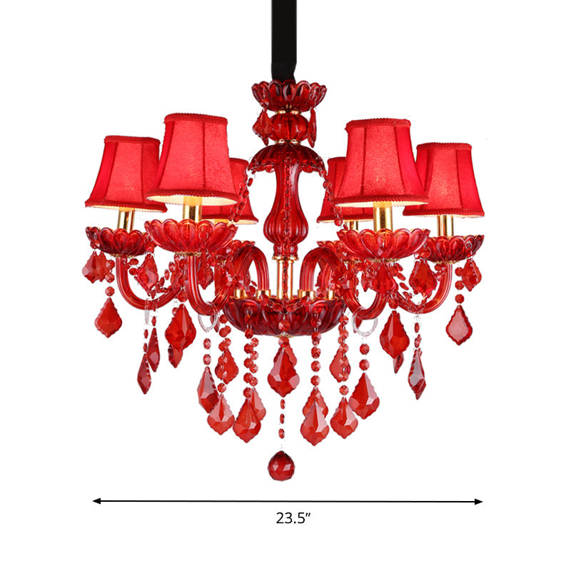 Modern Taavita Candle/Chandelier Lighting 6/18 Lights Red Hanging Pendant with Shade, 23.5" / 37.5" Wide, 20.5" / 29.5" Cord Height, Round Canopy Shape