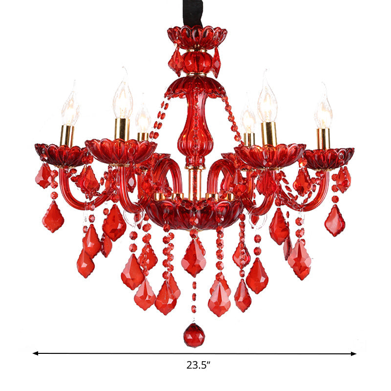 Modern Taavita Candle/Chandelier Lighting 6/18 Lights Red Hanging Pendant with Shade, 23.5" / 37.5" Wide, 20.5" / 29.5" Cord Height, Round Canopy Shape