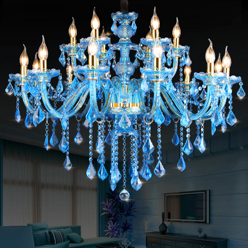 Taavita Candelabra Light Modernism 8/18 Heads Polished Glass Crystal - Pendant Lighting with Shade, 28"/37.5" W.