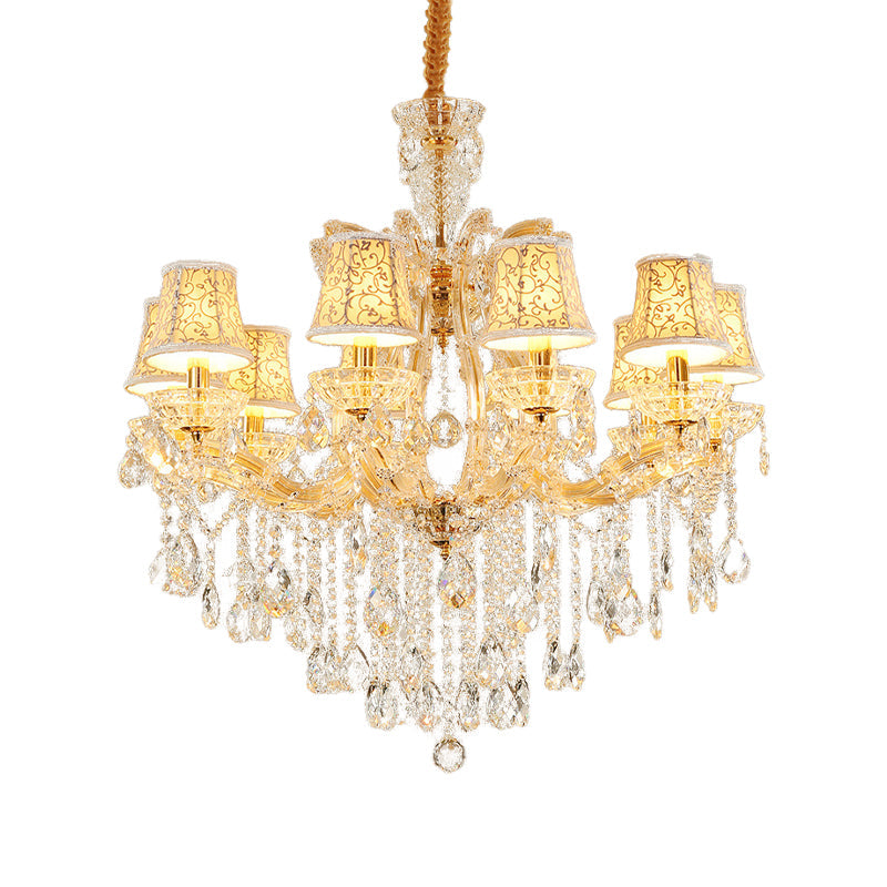 Modern Hand-Cut Crystal Teardrop Chandelier Light Fixture 10 Heads Gold Suspension Pendant for Living Room