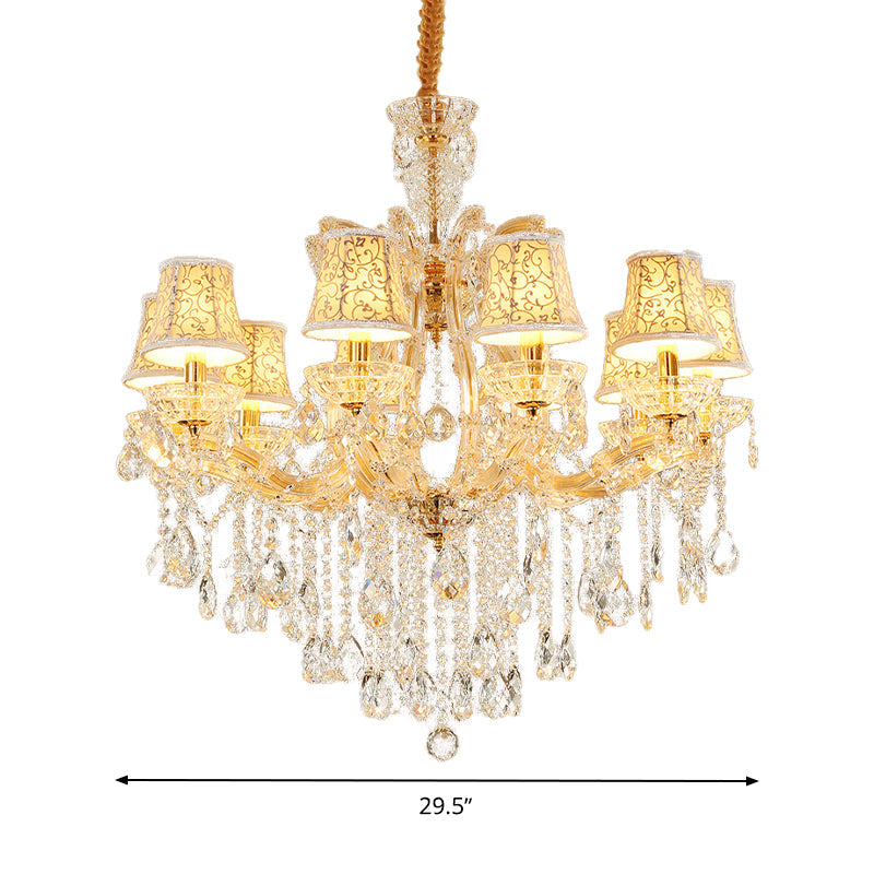 Modern Hand-Cut Crystal Teardrop Chandelier Light Fixture 10 Heads Gold Suspension Pendant for Living Room