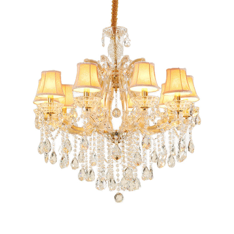 Modern Hand-Cut Crystal Teardrop Chandelier Light Fixture 10 Heads Gold Suspension Pendant for Living Room