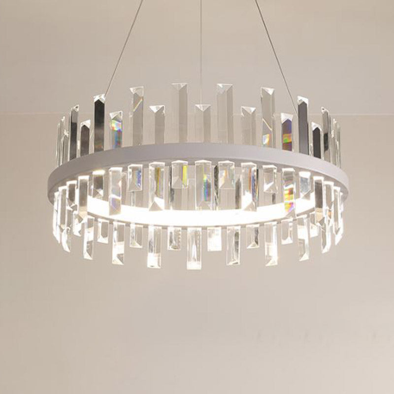 Circular Pendant Ceiling Light Modern Rectangle-Cut Crystal Black/White LED Chandelier Lamp in Warm Light, 23.5"/31.5" Wide Black Warm Clearhalo 'Ceiling Lights' 'Chandeliers' 'Modern Chandeliers' 'Modern' Lighting' 280653