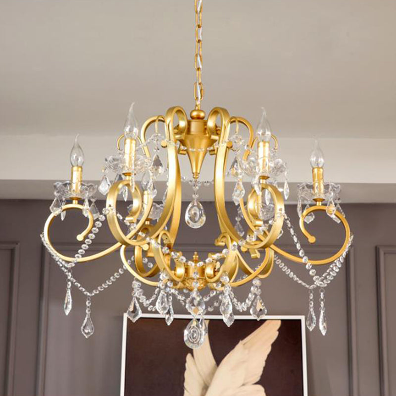 Taavita Candle Pendant Ceiling Light for Dining Room - 6 Heads Crystal Drop Postmodern Chandelier Lamp in Brass