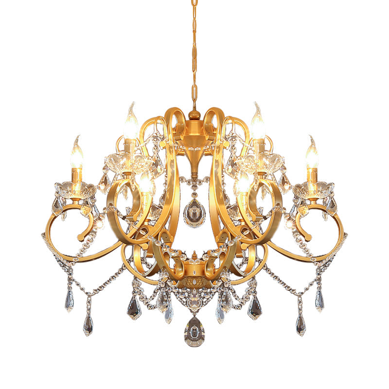 Taavita Dining Room Pendant Ceiling Light Crystal Drop 6 Heads Modern Chandelier Lamp in Brass