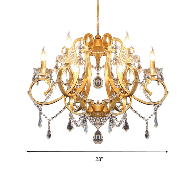 Taavita Candle Pendant Ceiling Light for Dining Room - 6 Heads Crystal Drop Postmodern Chandelier Lamp in Brass