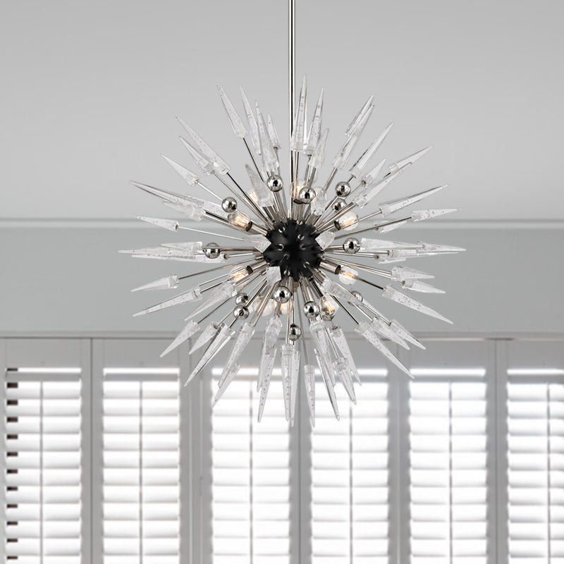 Clear Crystal Starburst Chandelier Lighting Modern 9 Lights Silver Hanging Pendant for Restaurant Silver Clearhalo 'Ceiling Lights' 'Chandeliers' 'Modern Chandeliers' 'Modern' Lighting' 282938