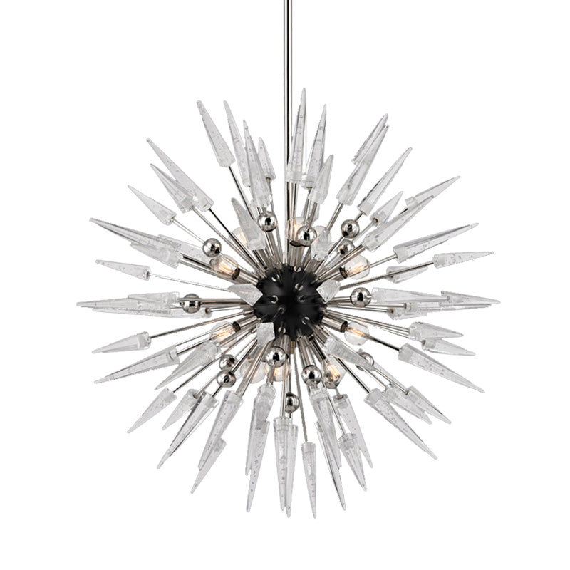 Modern 9 Lights Clear Crystal Starburst Chandelier Lighting Silver Hanging Pendant for Restaurant