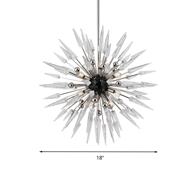 Modern 9 Lights Clear Crystal Starburst Chandelier Lighting Silver Hanging Pendant for Restaurant