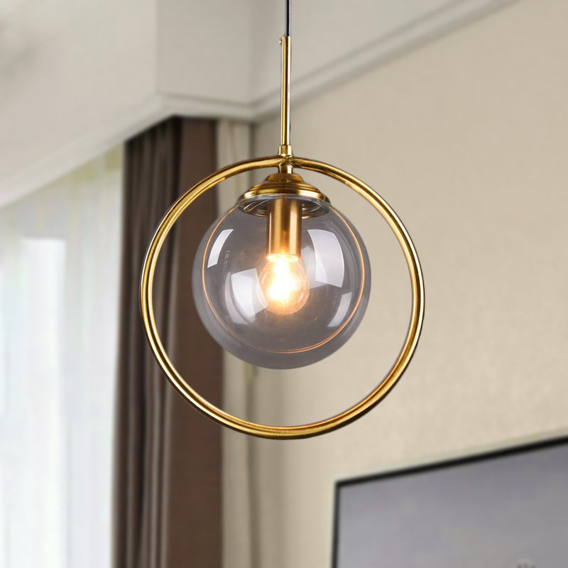 Gold Globe Pendant Lamp Postmodern 1 Head Smoke Gray/Clear Glass Hanging Light Kit for Bedroom Clear Clearhalo 'Ceiling Lights' 'Modern Pendants' 'Modern' 'Pendant Lights' 'Pendants' Lighting' 288556