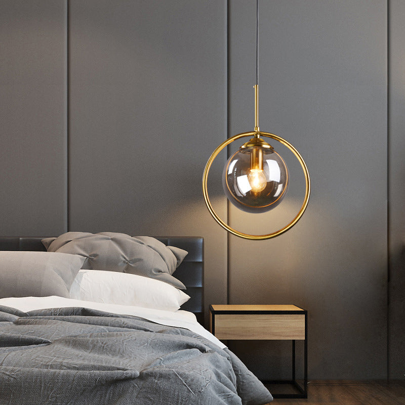 Taavita Hanging Light Kit Postmodern 1 Head Smoke Gray/Clear Glass Pendant Lamp for Bedroom