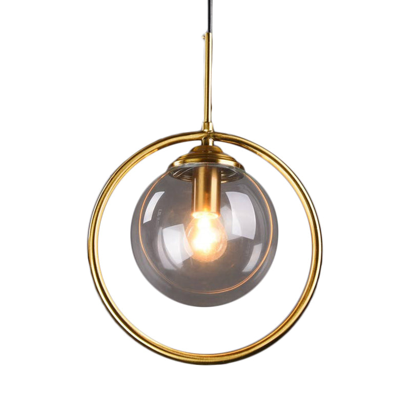 Taavita Globe Pendant Lamp Postmodern 1 Head Smoke Gray/Clear Glass Hanging Light Fixture for Bedroom