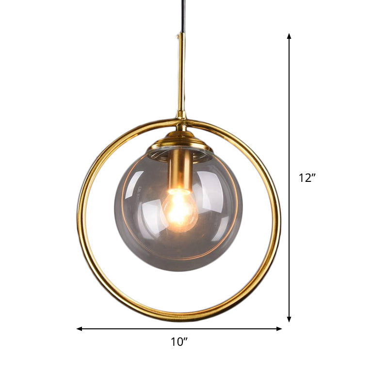 Taavita Globe Pendant Lamp Postmodern 1 Head Smoke Gray/Clear Glass Hanging Light Fixture for Bedroom