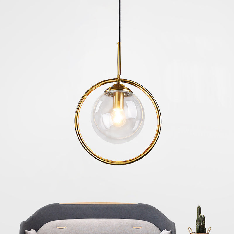 Taavita Globe Pendant Lamp Postmodern 1 Head Smoke Gray/Clear Glass Hanging Light Fixture for Bedroom