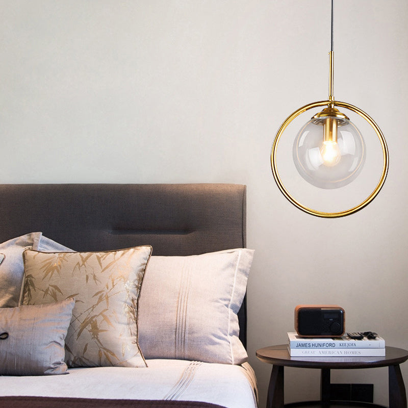 Gold Globe Pendant Lamp Postmodern 1 Head Smoke Gray/Clear Glass Hanging Light Kit for Bedroom Clearhalo 'Ceiling Lights' 'Modern Pendants' 'Modern' 'Pendant Lights' 'Pendants' Lighting' 288559