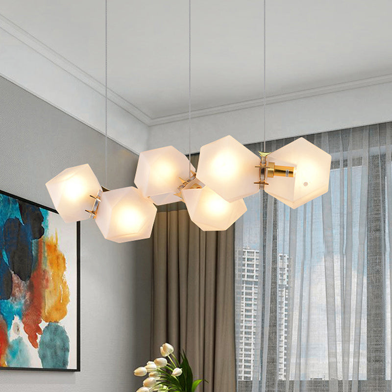 Taavita Geometric Frosted Glass Chandelier Lighting Postmodern 6/8/10 Heads Gold Hanging Lamp Kit for Modern Homes