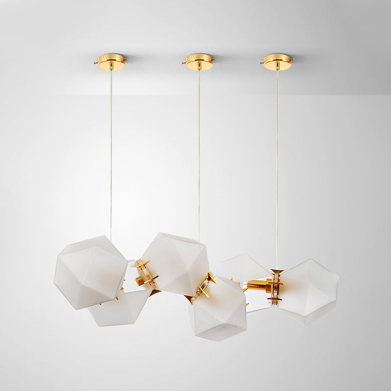 Taavita Geometric Frosted Glass Chandelier Lighting Postmodern 6/8/10 Heads Gold Hanging Lamp Kit for Modern Homes