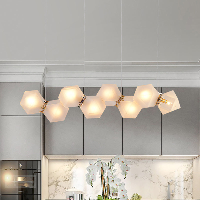 Geometric Frosted Glass Chandelier Lighting Postmodern 6/8/10 Heads Gold Hanging Lamp Kit Clearhalo 'Ceiling Lights' 'Chandeliers' 'Glass shade' 'Glass' 'Modern Chandeliers' 'Modern' 'Pendant Lights' Lighting' 288732