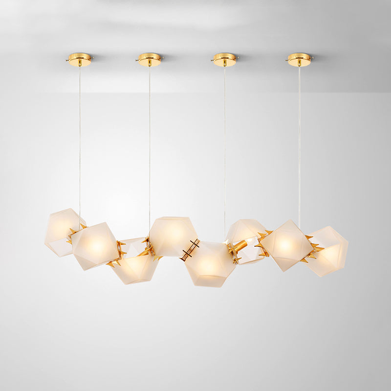 Taavita Geometric Frosted Glass Chandelier Lighting Postmodern 6/8/10 Heads Gold Hanging Lamp Kit for Modern Homes