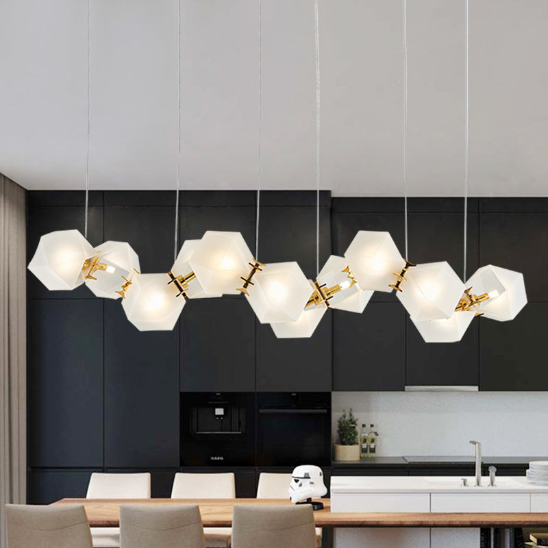 Geometric Frosted Glass Chandelier Lighting Postmodern 6/8/10 Heads Gold Hanging Lamp Kit Clearhalo 'Ceiling Lights' 'Chandeliers' 'Glass shade' 'Glass' 'Modern Chandeliers' 'Modern' 'Pendant Lights' Lighting' 288735