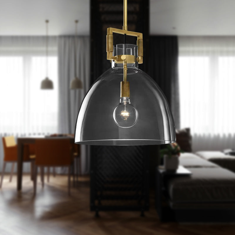 Postmodern 1 Head Pendant Light Brass Hanging Lamp Dome/Globe/Cone with Clear Glass Shade, 12"/12.5"/14" Wide Clearhalo 'Ceiling Lights' 'Modern Pendants' 'Modern' 'Pendant Lights' 'Pendants' Lighting' 289796