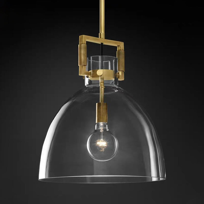 Taavita Postmodern 1 Head Pendant Light Brass Hanging Lamp Dome/Globe/Cone with Clear Glass Shade, 12"/12.5"/14" Wide